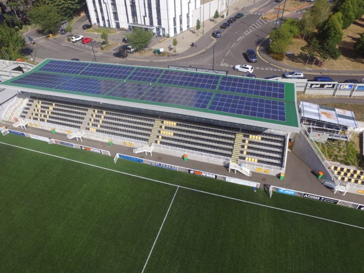 TLGEC commercial solar panel installation at Maidstone United FC in Kent