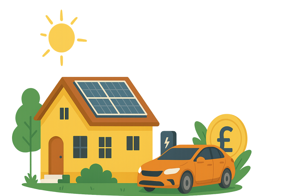 infographic showing EV car being charged by solar battery